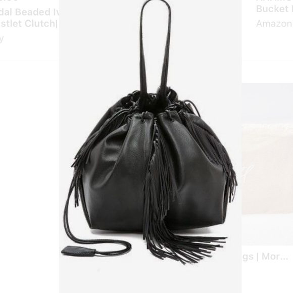 Kara Black Fringe mini Bucket Bag - Picture 2 of 6